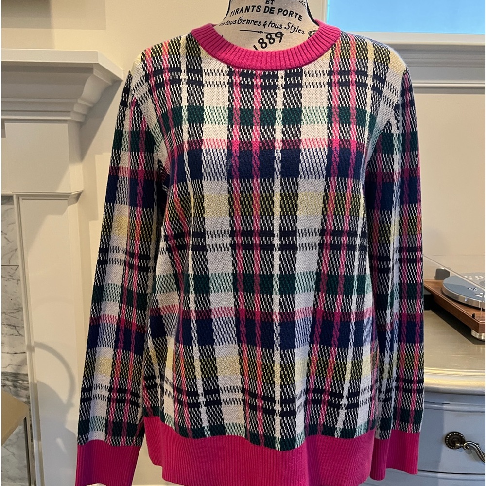 CHARTER CLUB Cozy Colorful Pink Plaid Whimsy Crewneck Sweater size L